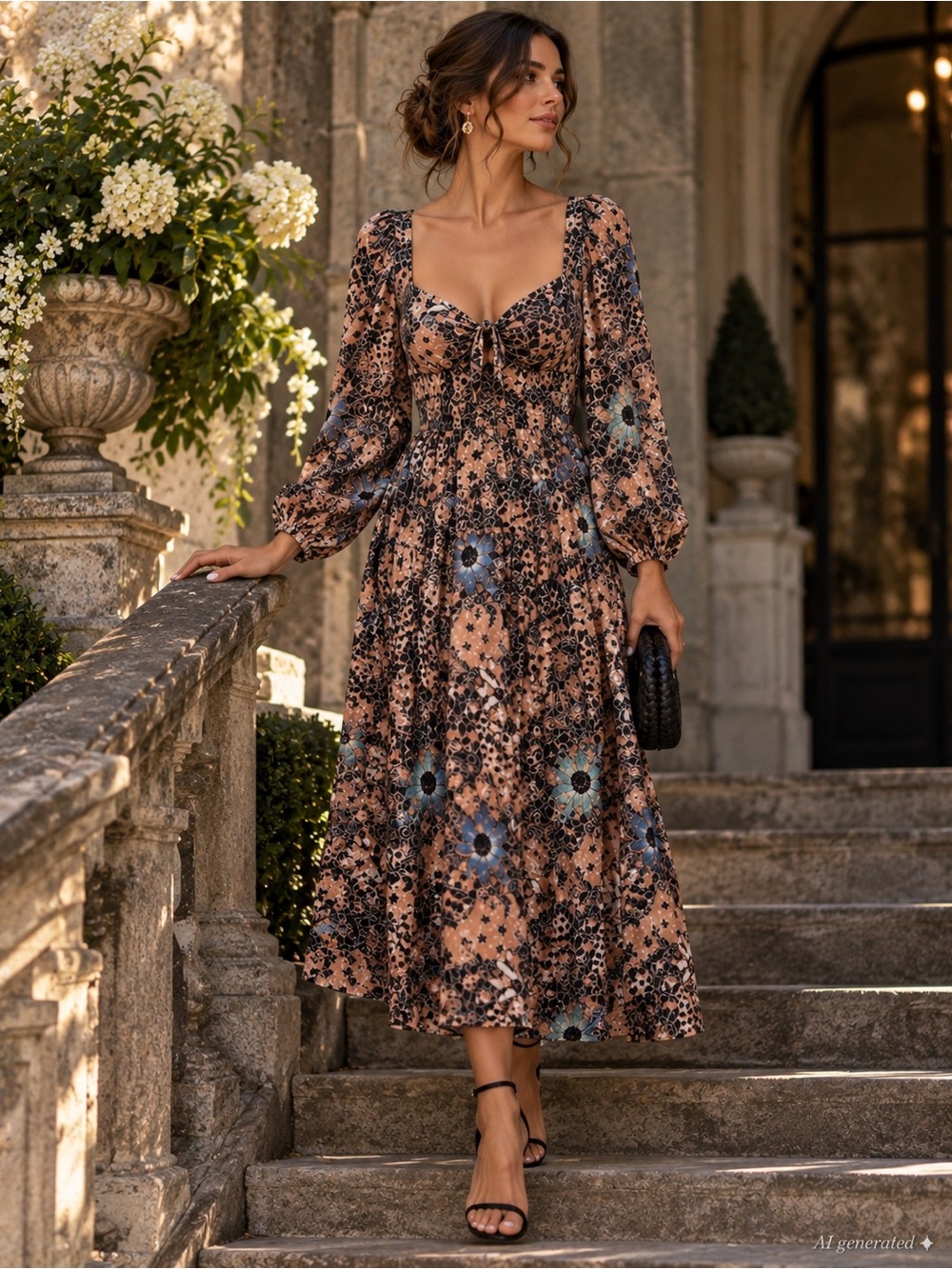Ulla Johnson Kemala Floral Puff Sleeve Midi Dress Size 6 Romantic Boho